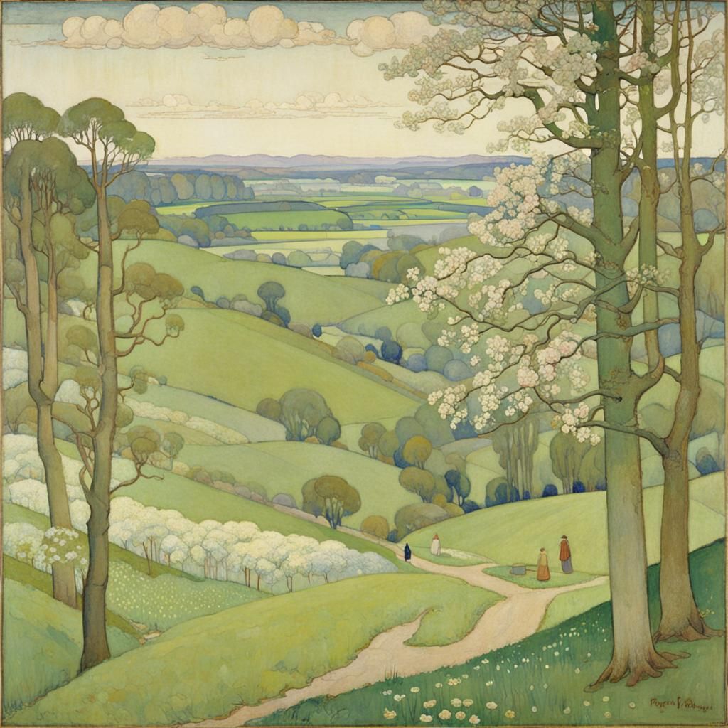 Idyllic Spring Scene in Soft Watercolor Hues