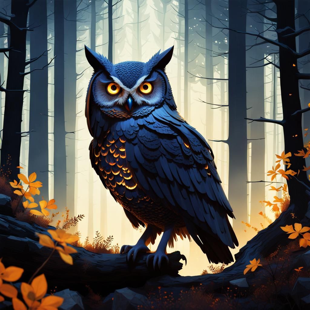 Occult Owl in Forest, Coptic Art Style