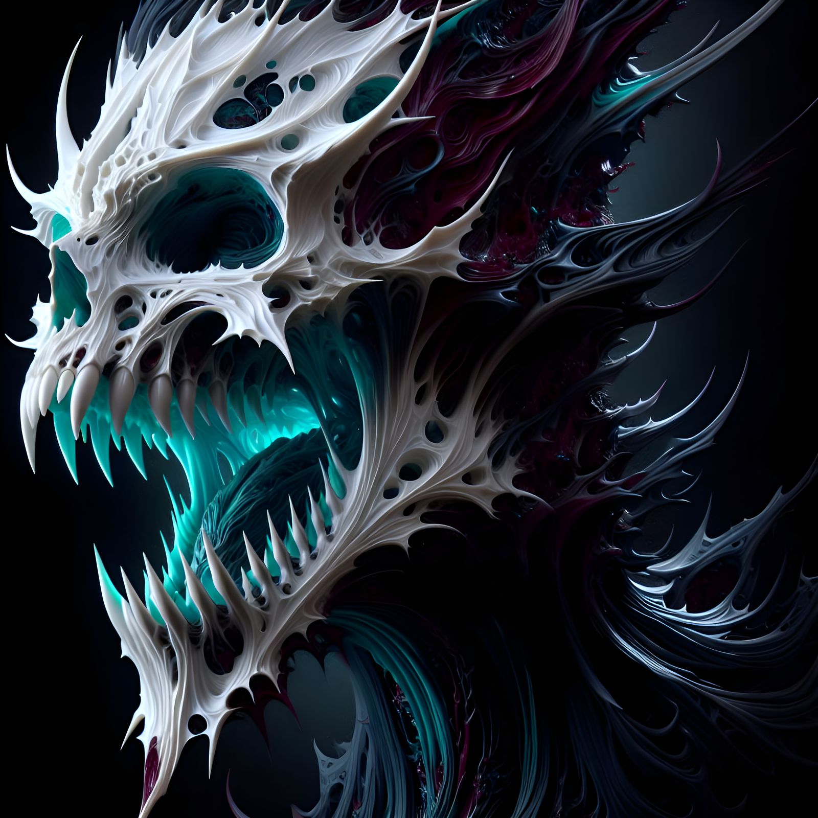 Nightmarish Bone Entity in Chiaroscuro Style