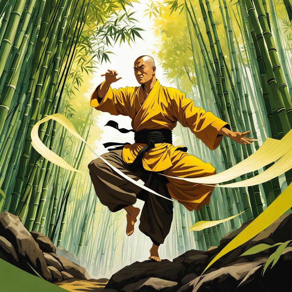 Shaolin Monk Powers Windstorm in Martial Arts Pose