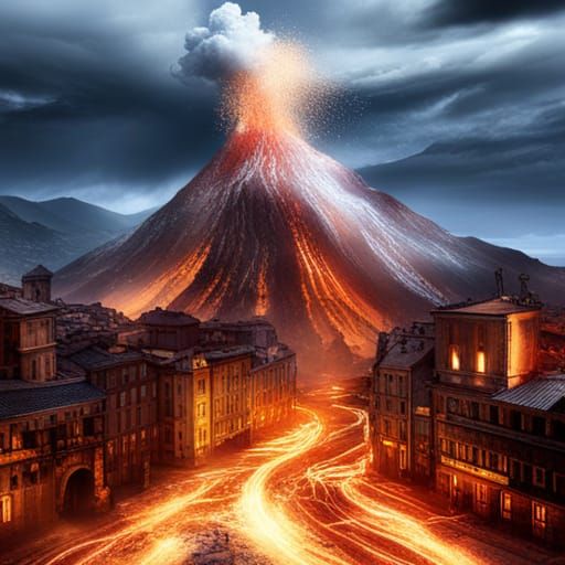 Volcanic Eruption Engulfs Pompeii: Detailed Matte Painting