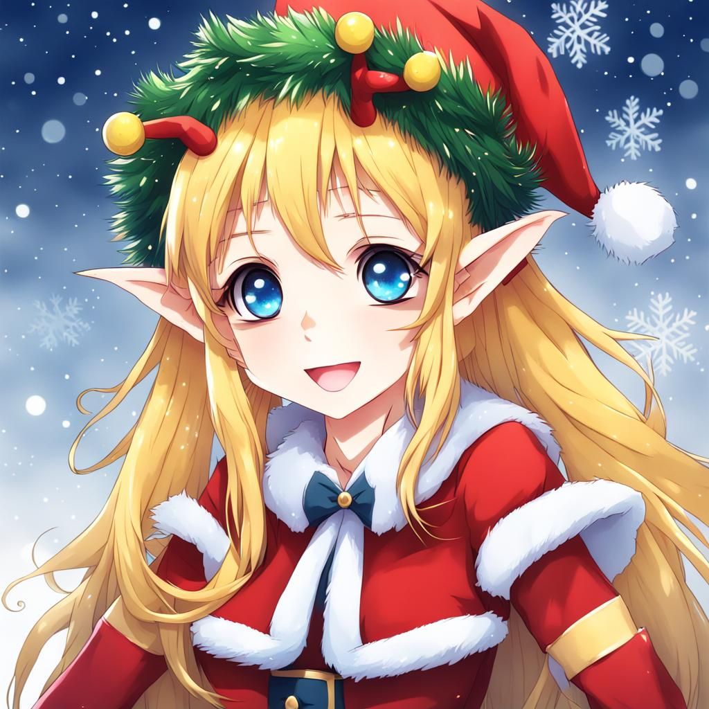 Cute Anime Christmas Elf with Yellow Hair