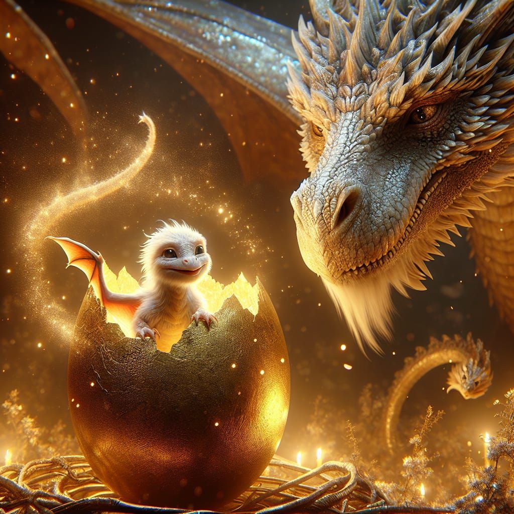 Sparkling Baby Dragon Hatching, Digital Matte Painting