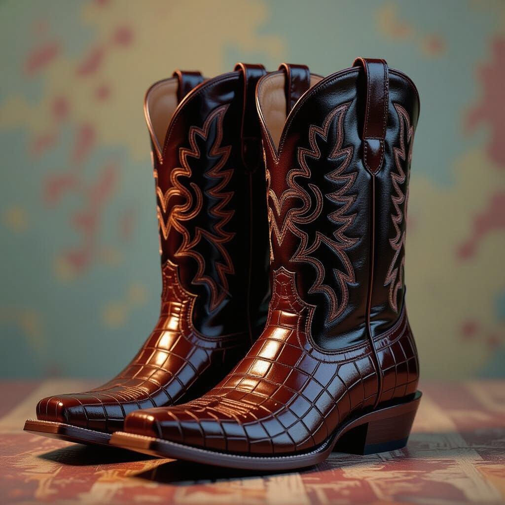 Alligator Skin Cowboy Boots in Hyperrealistic Style
