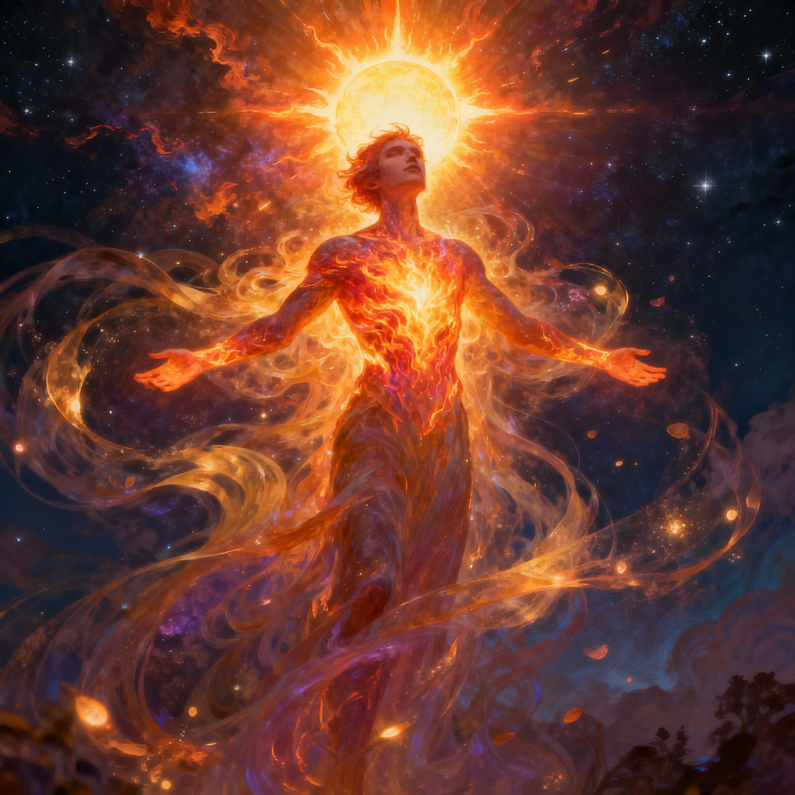 Ethereal Concept Art of Fiery Soul Igniting Night Sky