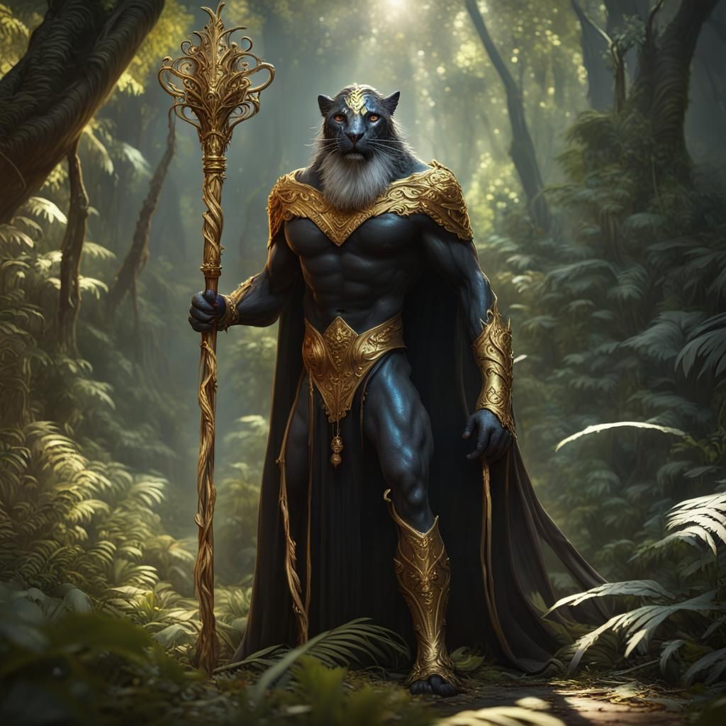 Panther Humanoid in Jungle, Dark Fantasy Concept Art