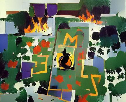 Colorful Hedge Maze on Fire, Abstract Style