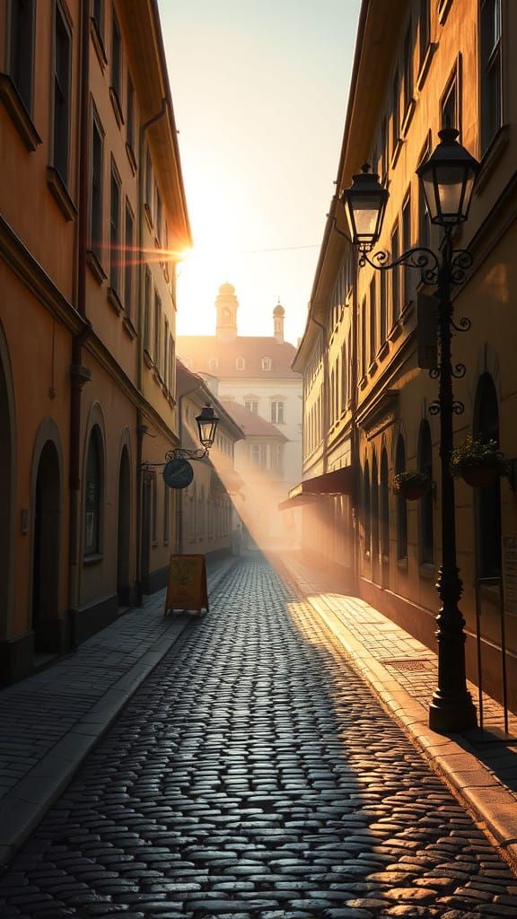 Warm Morning Light on Historic Czech Street