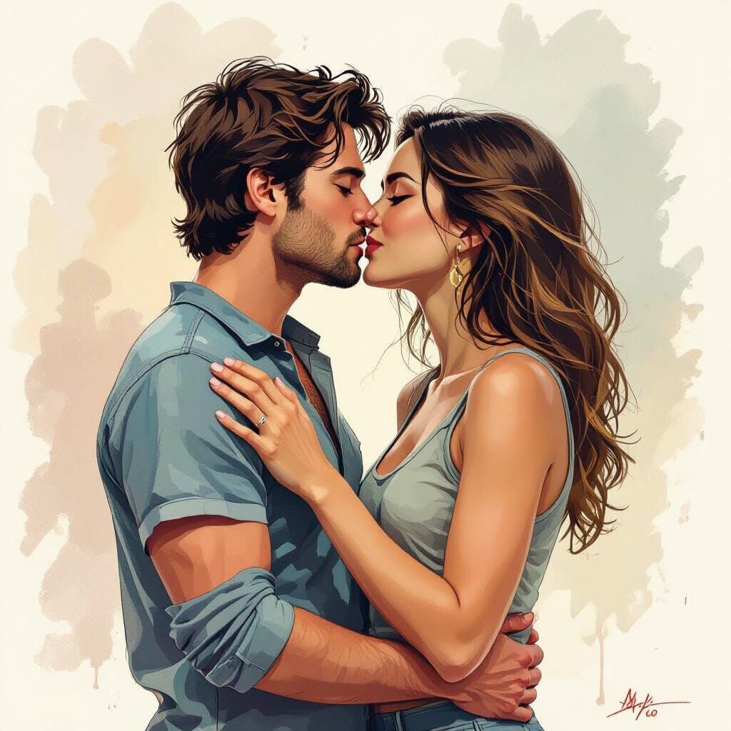 Romantic Kiss in Pencil Sketch Style