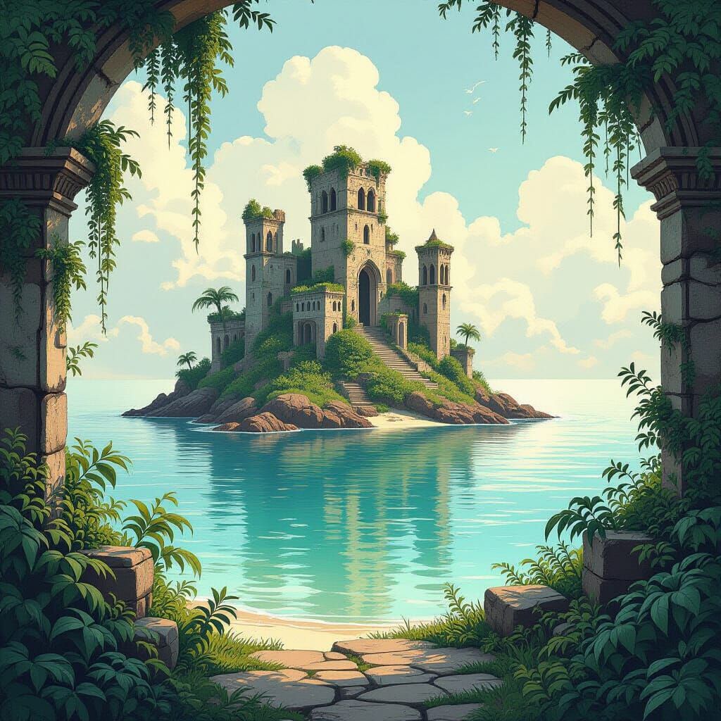 Dreamlike Island Emerges From Misty Sea