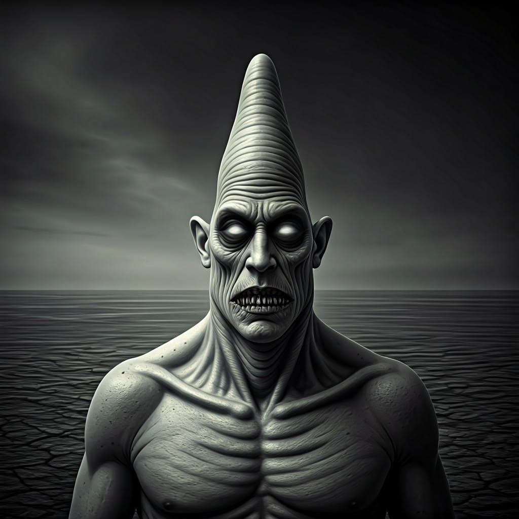Surreal Macabre Portrait of Patrick Star in Dark, High-Contr...