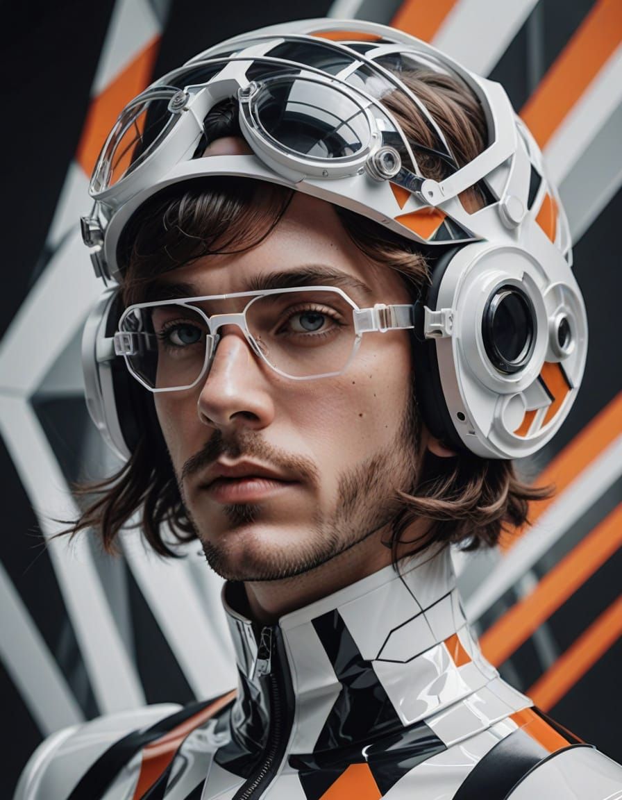Futuristic Man Portrait with Geometric Patterns and Goggles