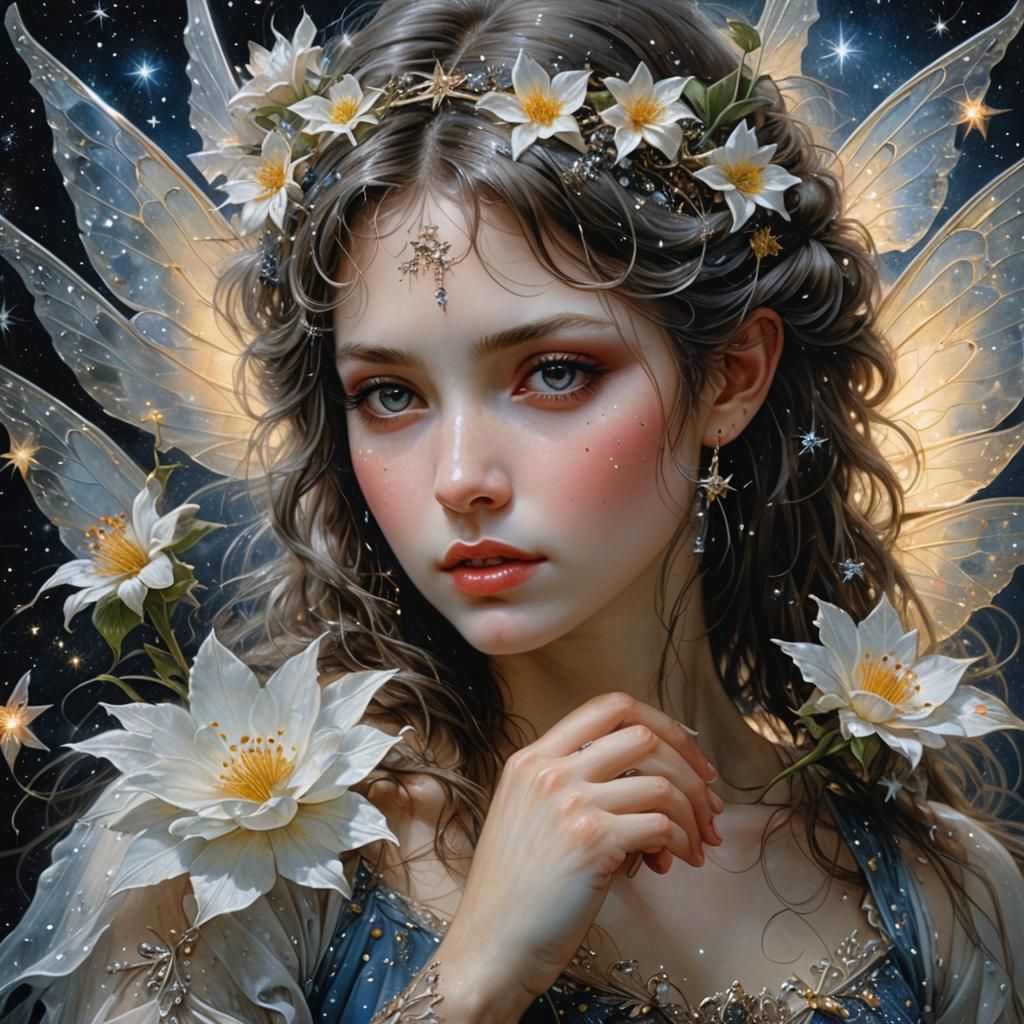 Fairy Holding Star Flower: Hyperrealistic Close-Up