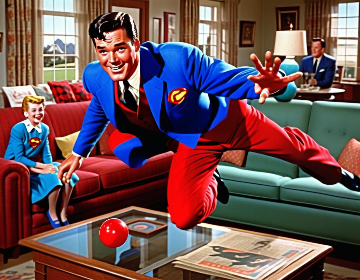 Superboy's Playful Flight in Classic Comic Art