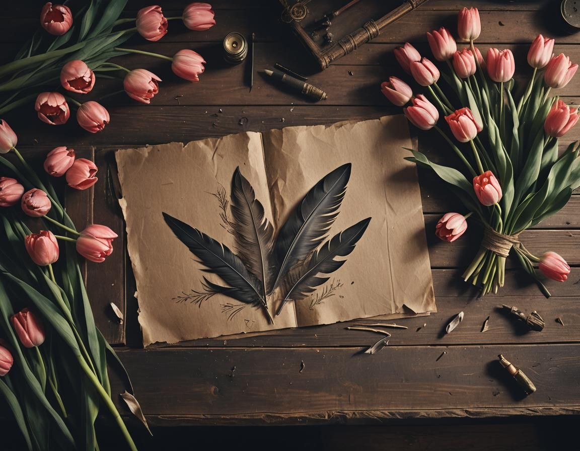 Baroque Desktop Still Life with Quill Pen