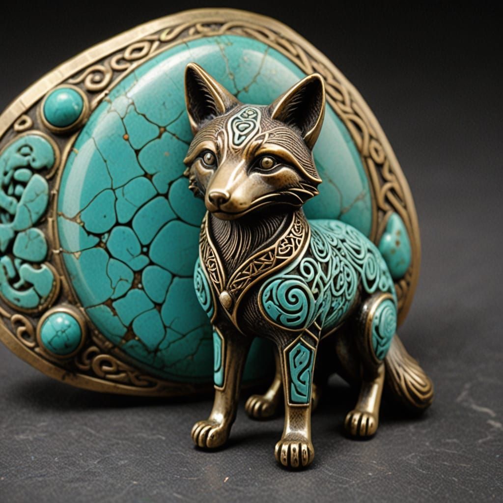 Turquoise Fox Amulet with Celtic Design