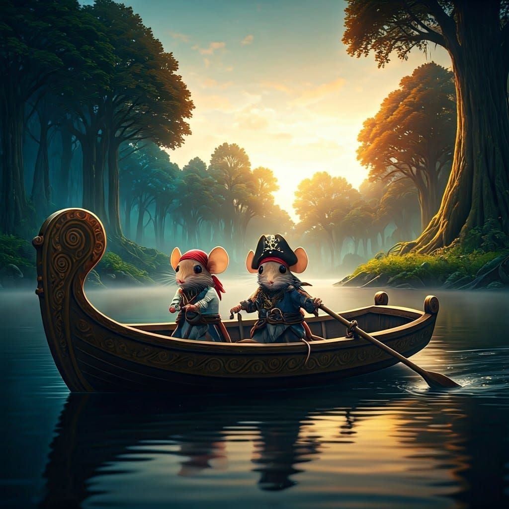 Mystical Mice Sail the Serene Lake