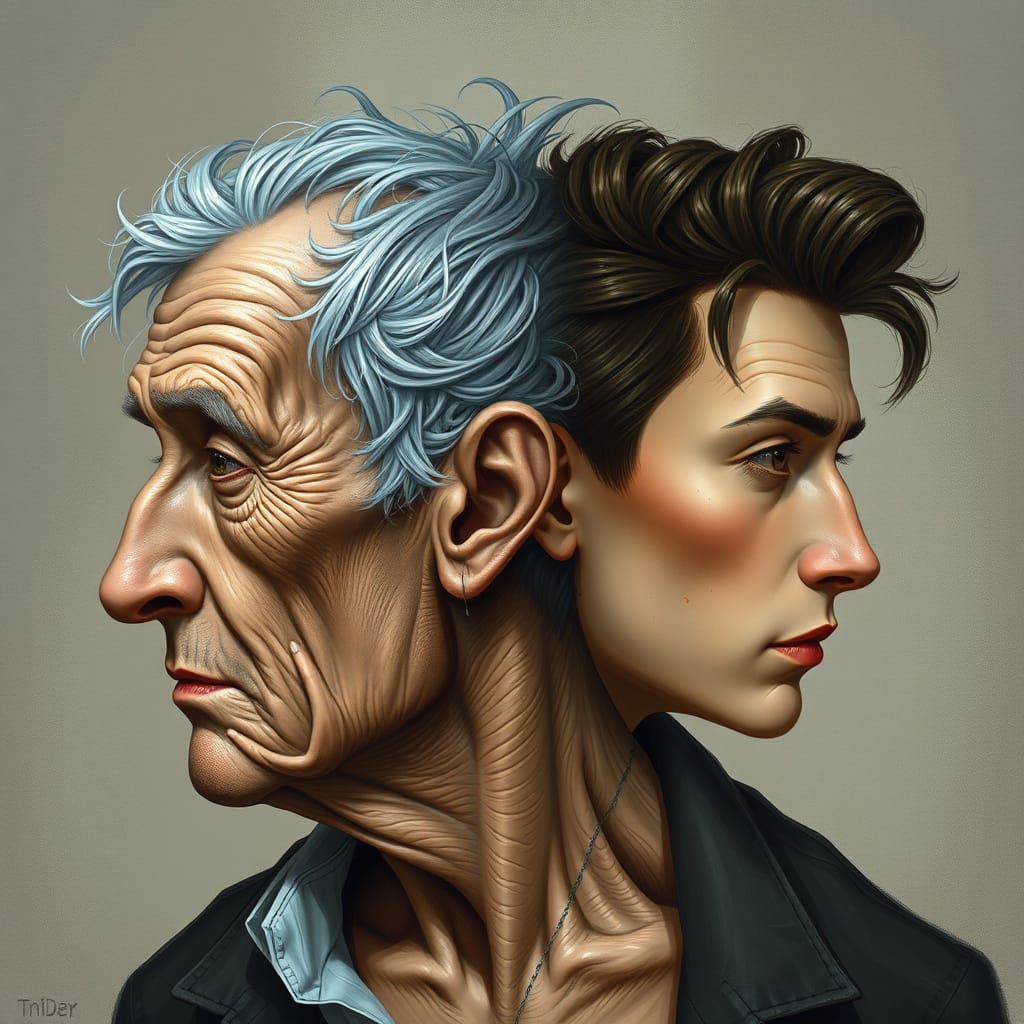 Man with Contrasting Heads: A Sci-Fi Portrait