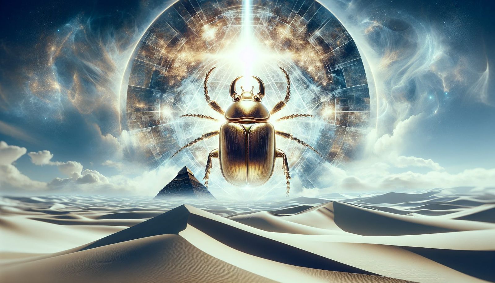 Ethereal Scarab and Pyramid Double Exposure