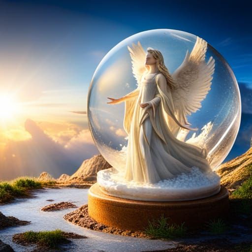 Angel in Snow Globe Above Crystal City