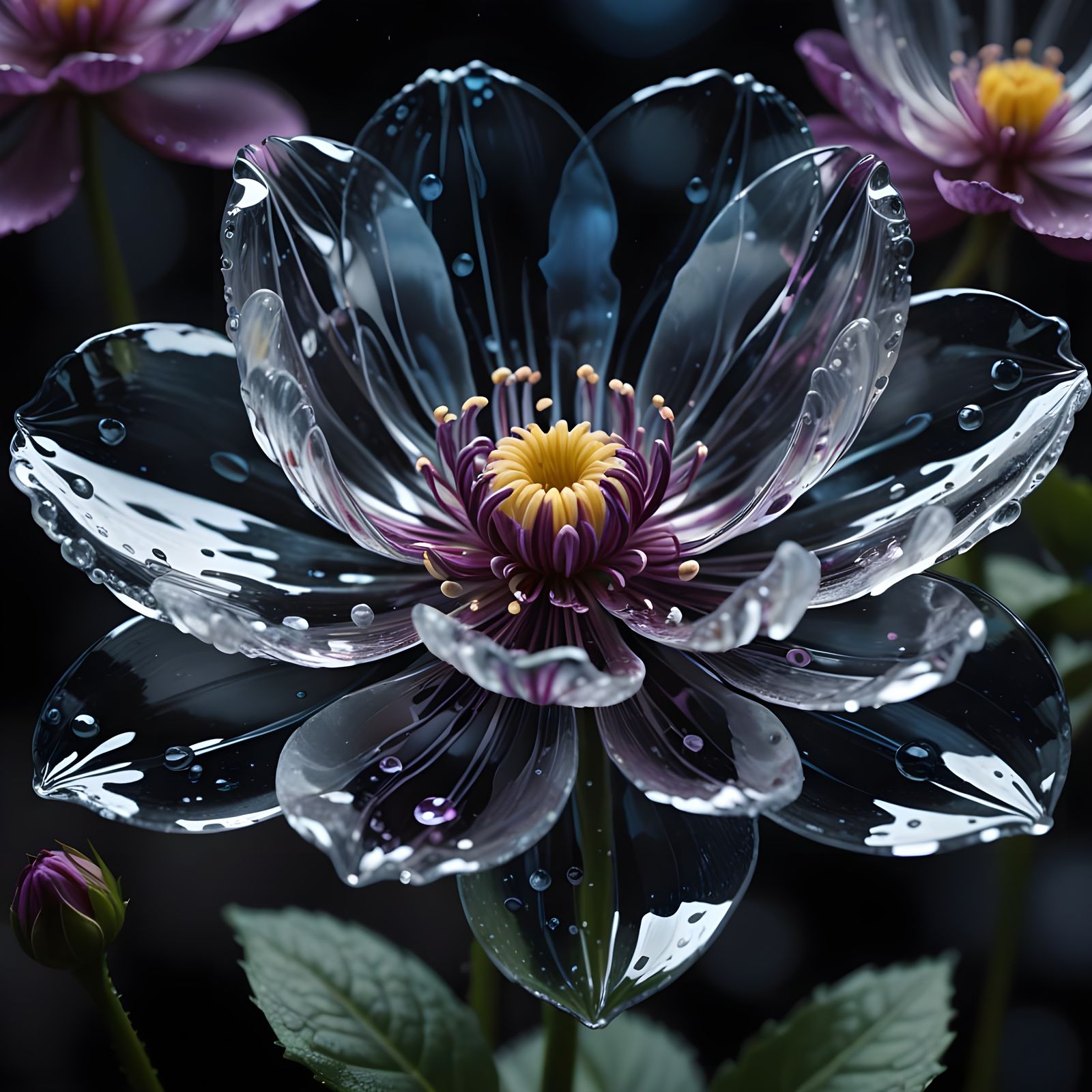 Water Flower in Futuristic Cityscape