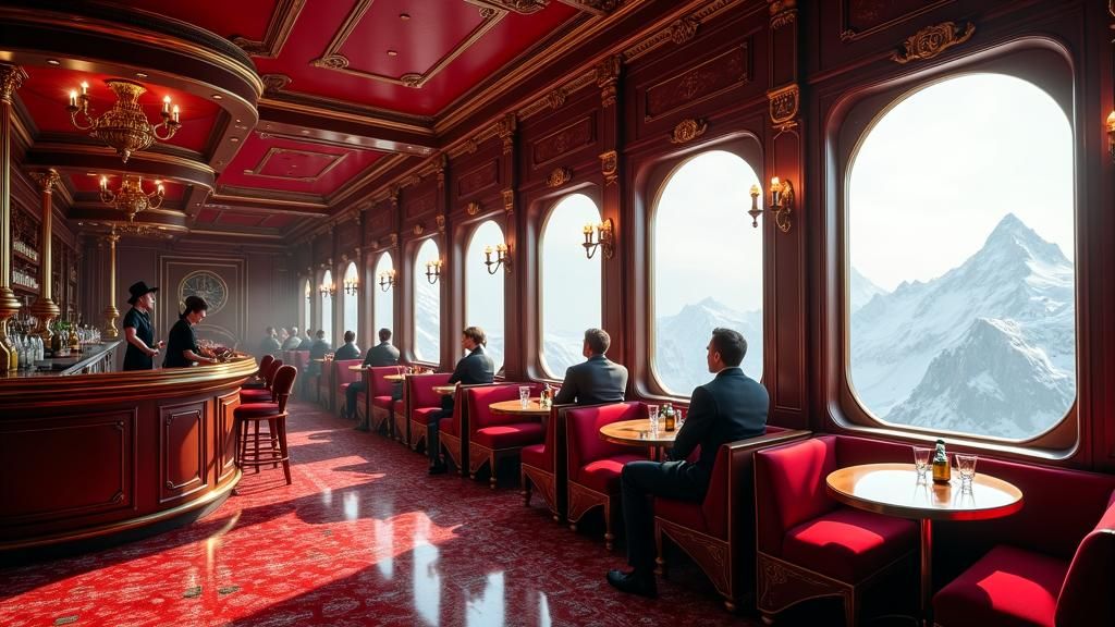 Opulent Steampunk Airship Lounge in Flight