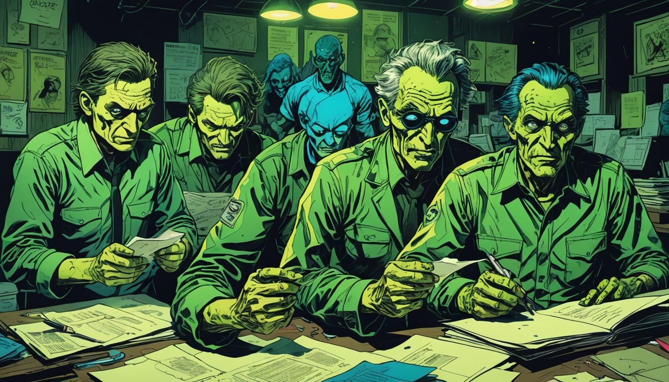 Officials Devouring Documents in Polish Comic Style