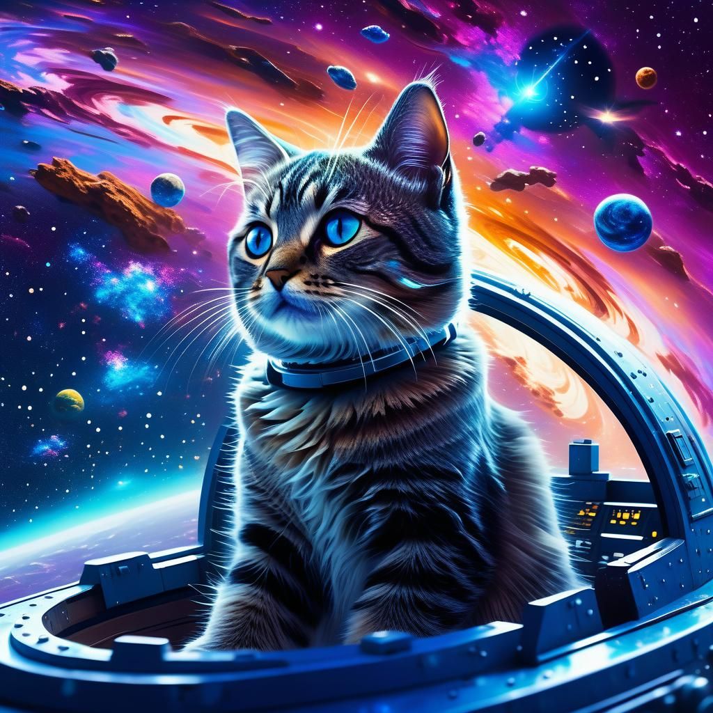 Cat in Spaceship Traveling Through Time