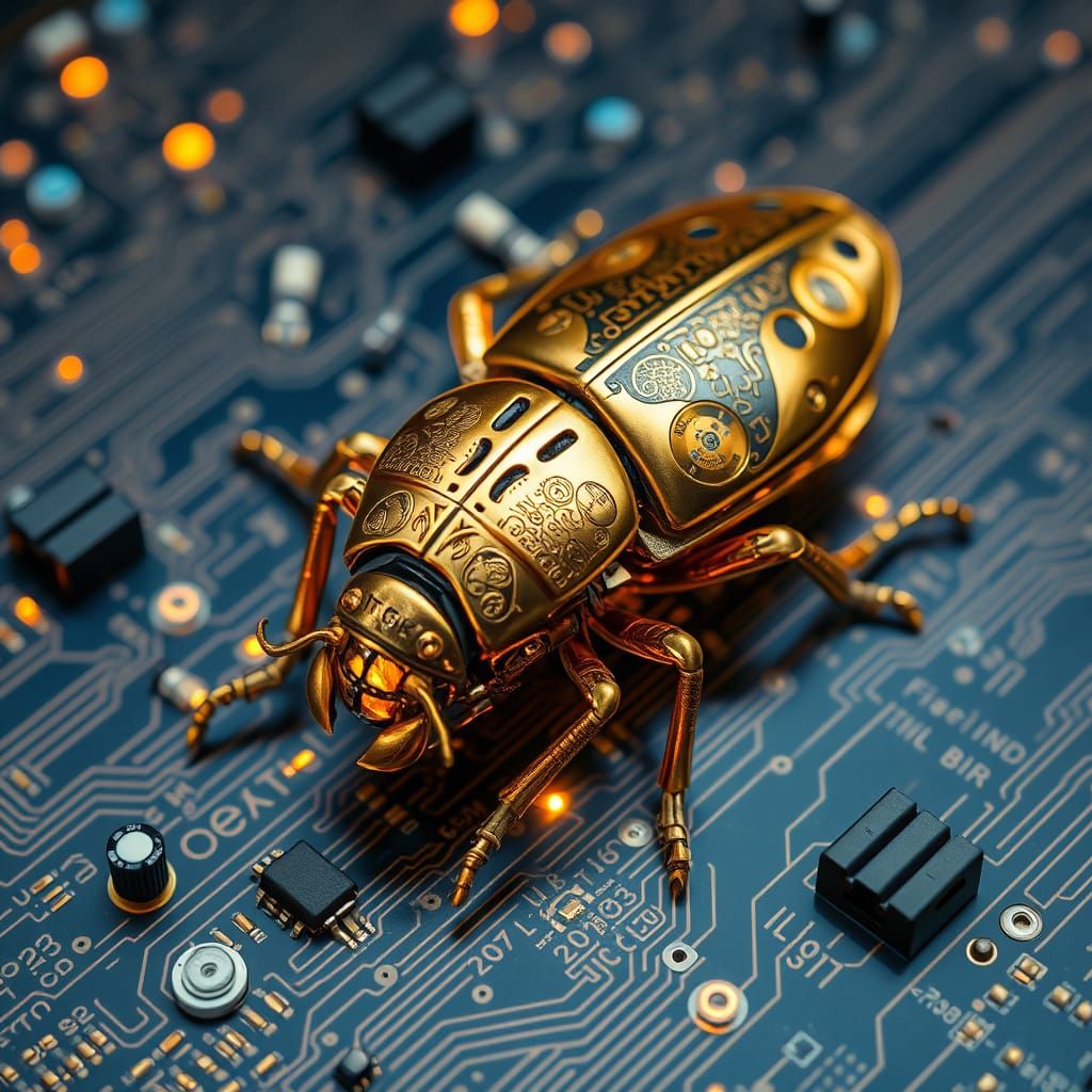 Steampunk Mechanical Beetle on Circuit Board
