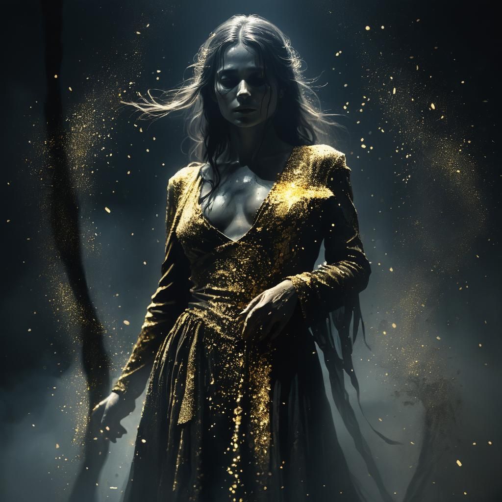 Ethereal Gold Dust Woman in Darkness