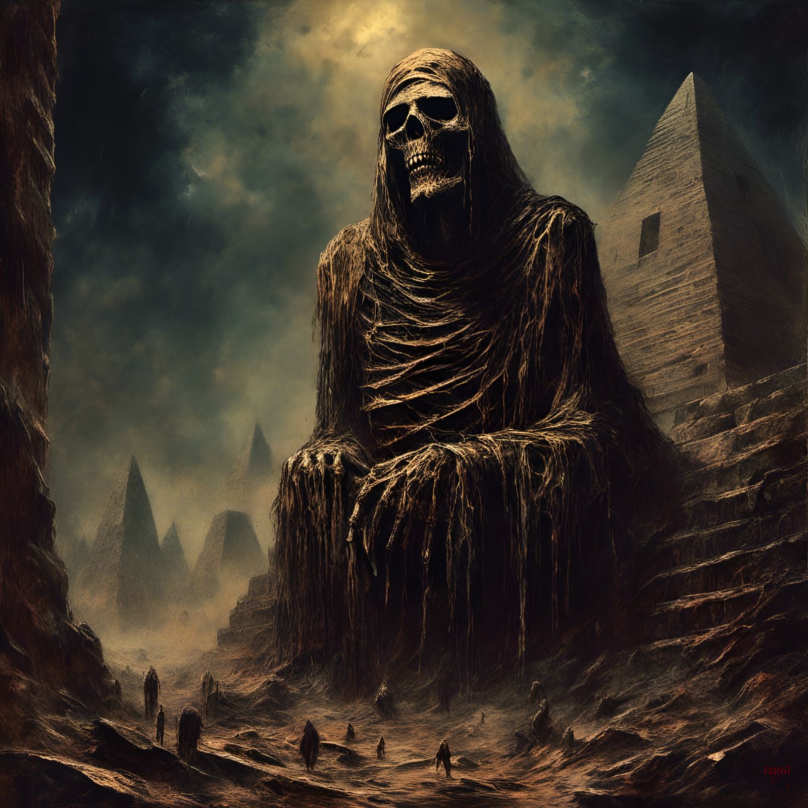 Mummy in Dark Pyramid, Creepy Black Metal Illustration