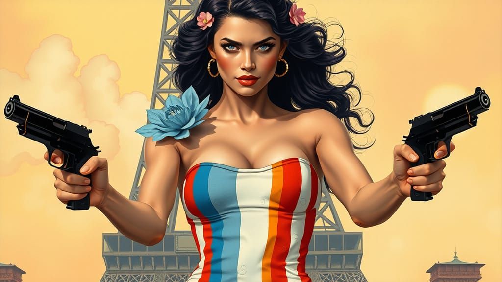 Illusion illustration in the genre of Alan Moore comic book magazines gorgeous thin beautiful French woman 20 years old ...