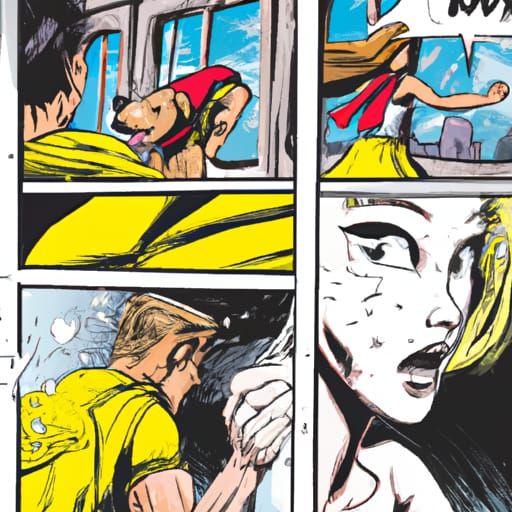 Woman's Transformation into Dog in Comic Book Style