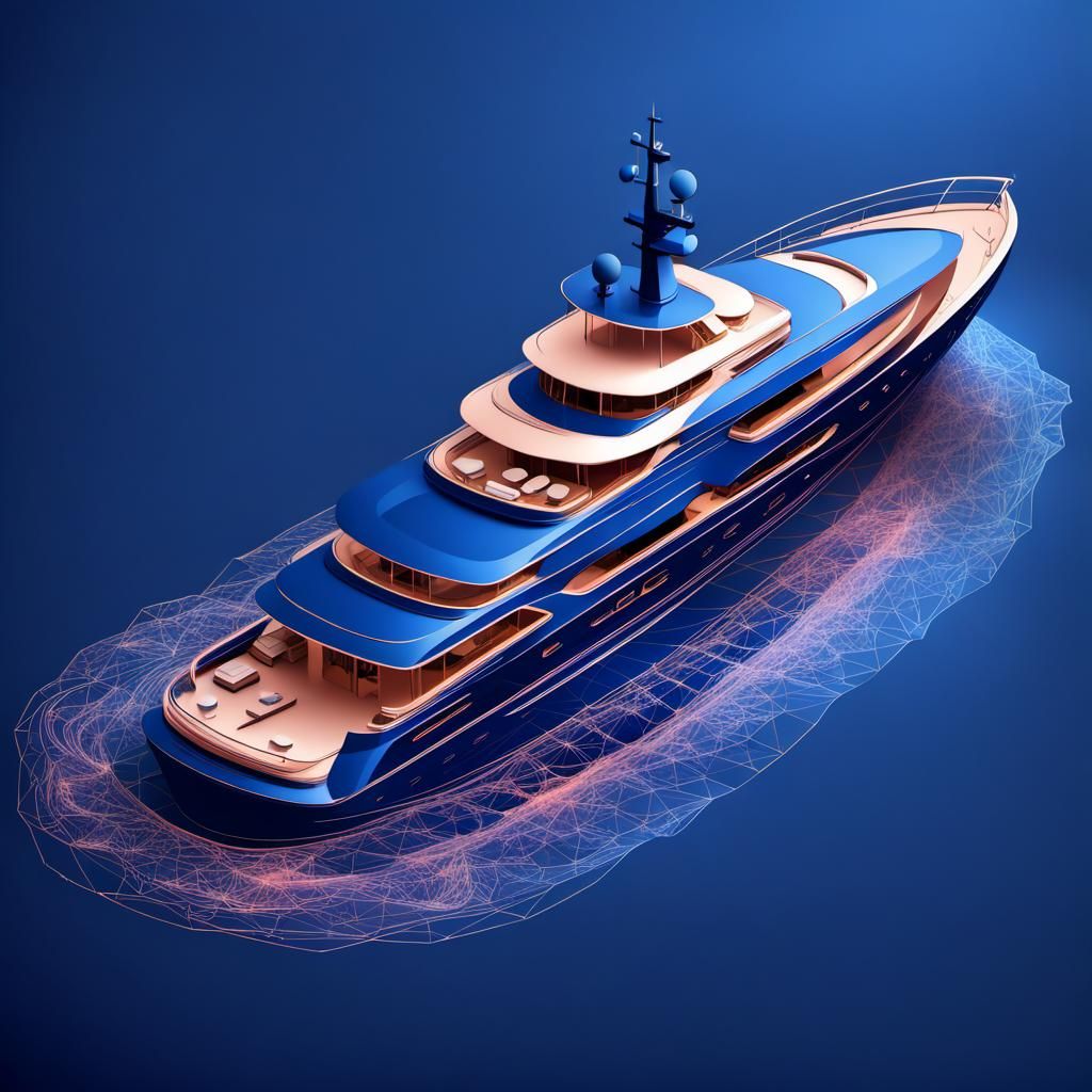 Luxury Yacht Blueprint in Rose Gold Ink