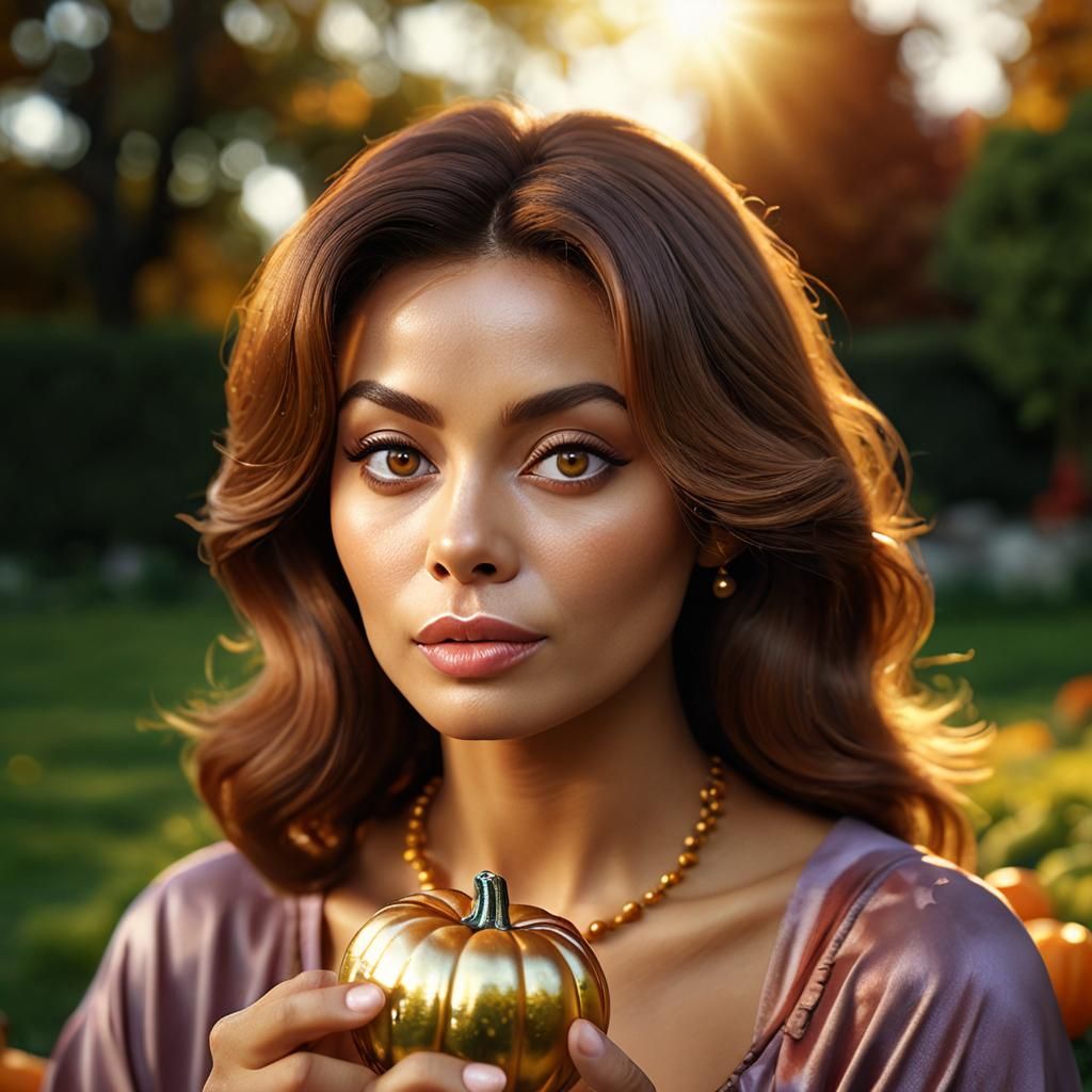 Bewitching Woman with Halloween Candy in Golden Light