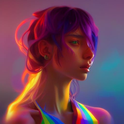 Rainbow Girl Portrait in Art Nouveau Style