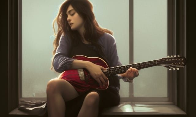 Woman Plays Guitar: Hyperdetailed Portrait in Unreal Engine