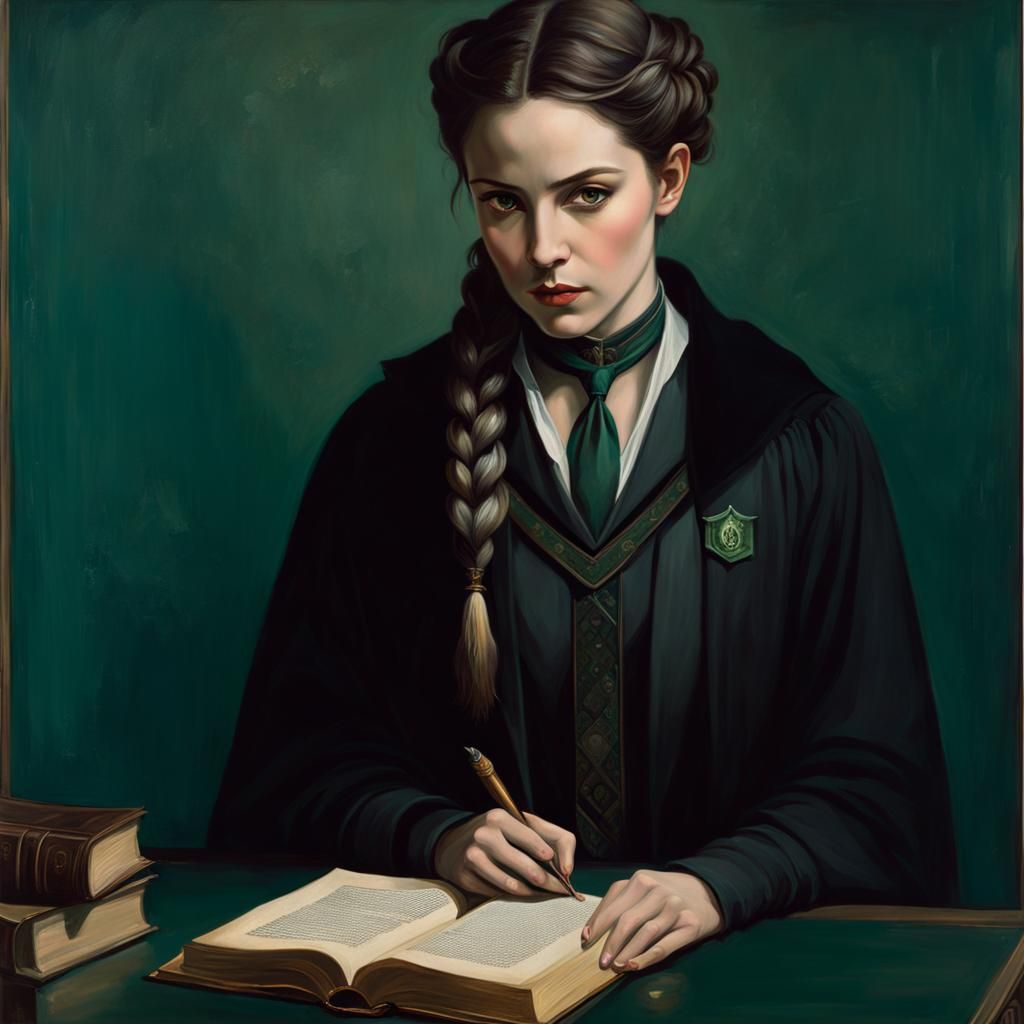 Dark Cottagecore Librarian in Art Deco Style