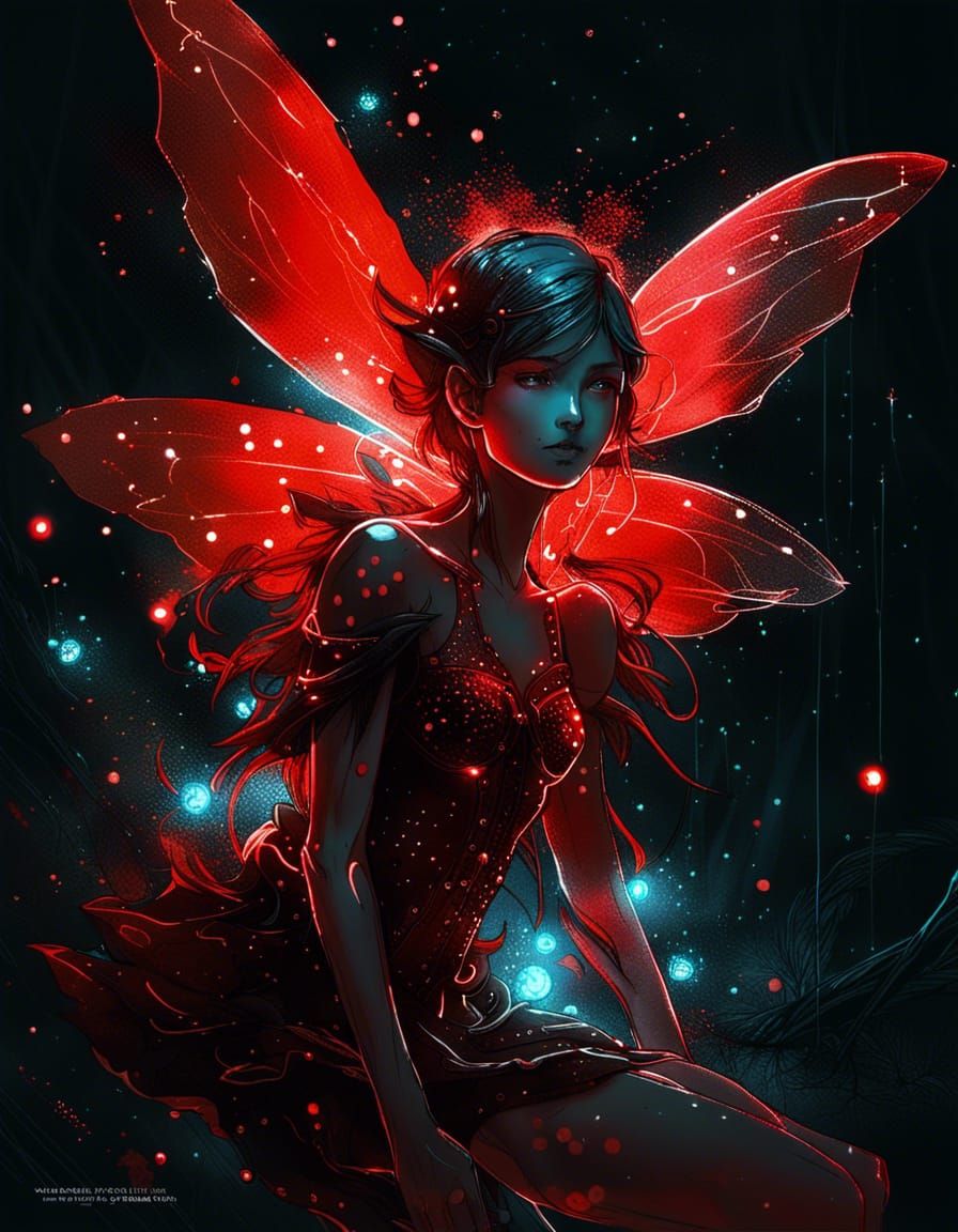 Bioluminescent Red Fairy Constellation in Dark Magic