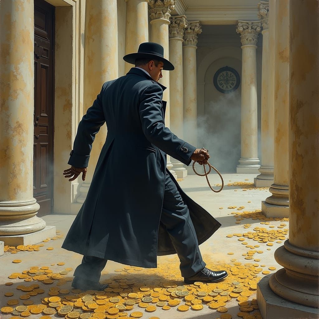 Theatrical Bank Heist in 19th-Century Impressionist Style
