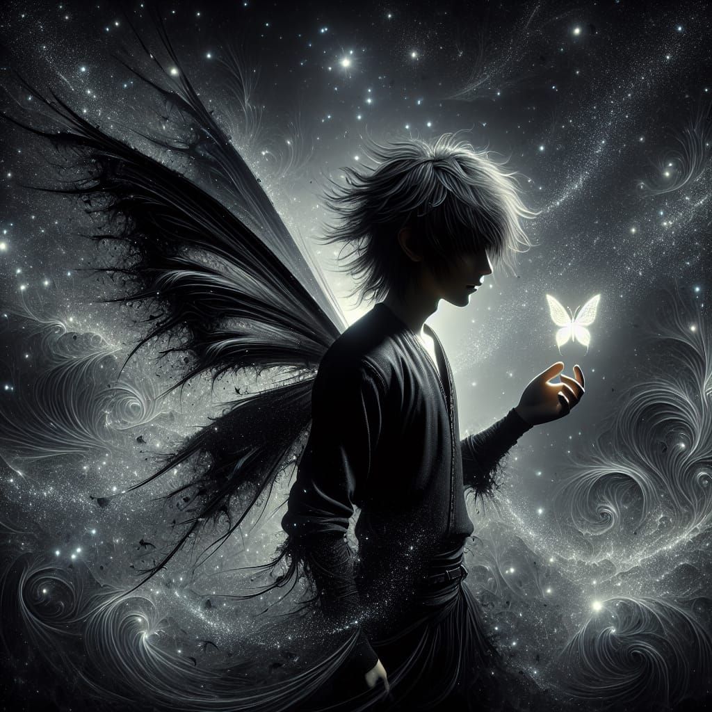 Silhouette of a Dark Fairy with Butterfly