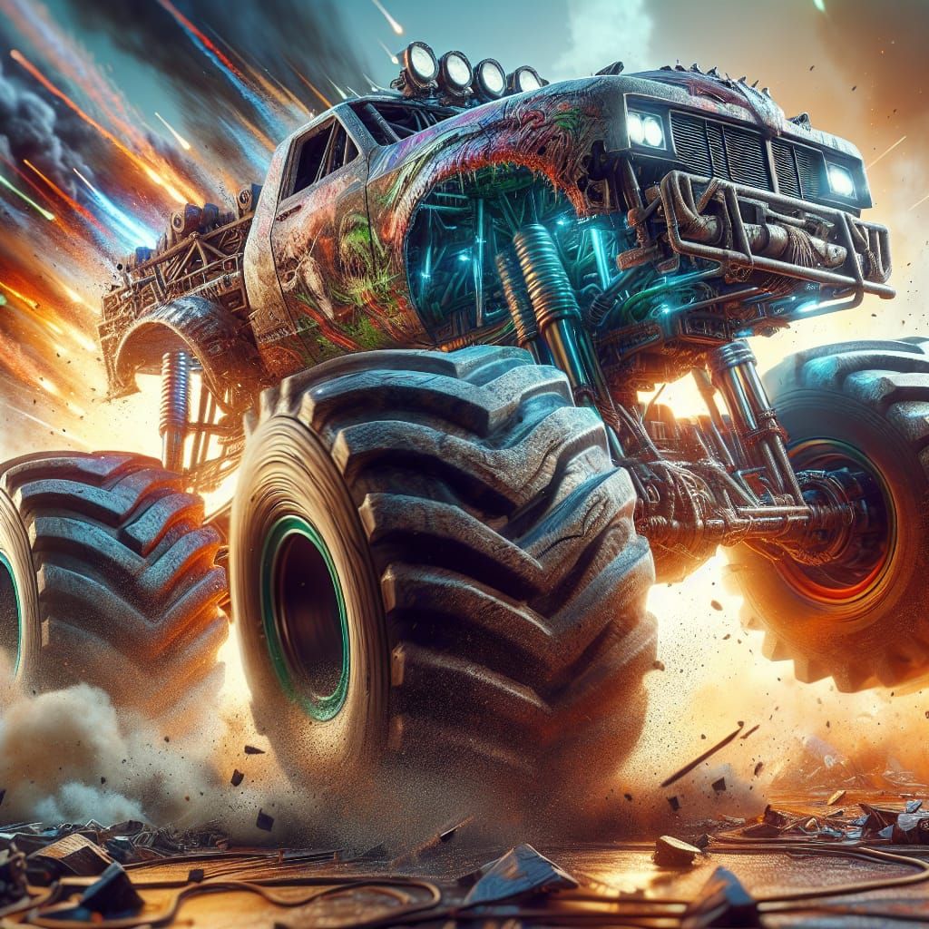 Colossal Monster Truck Crushing All, Hyper-Realistic Concept...