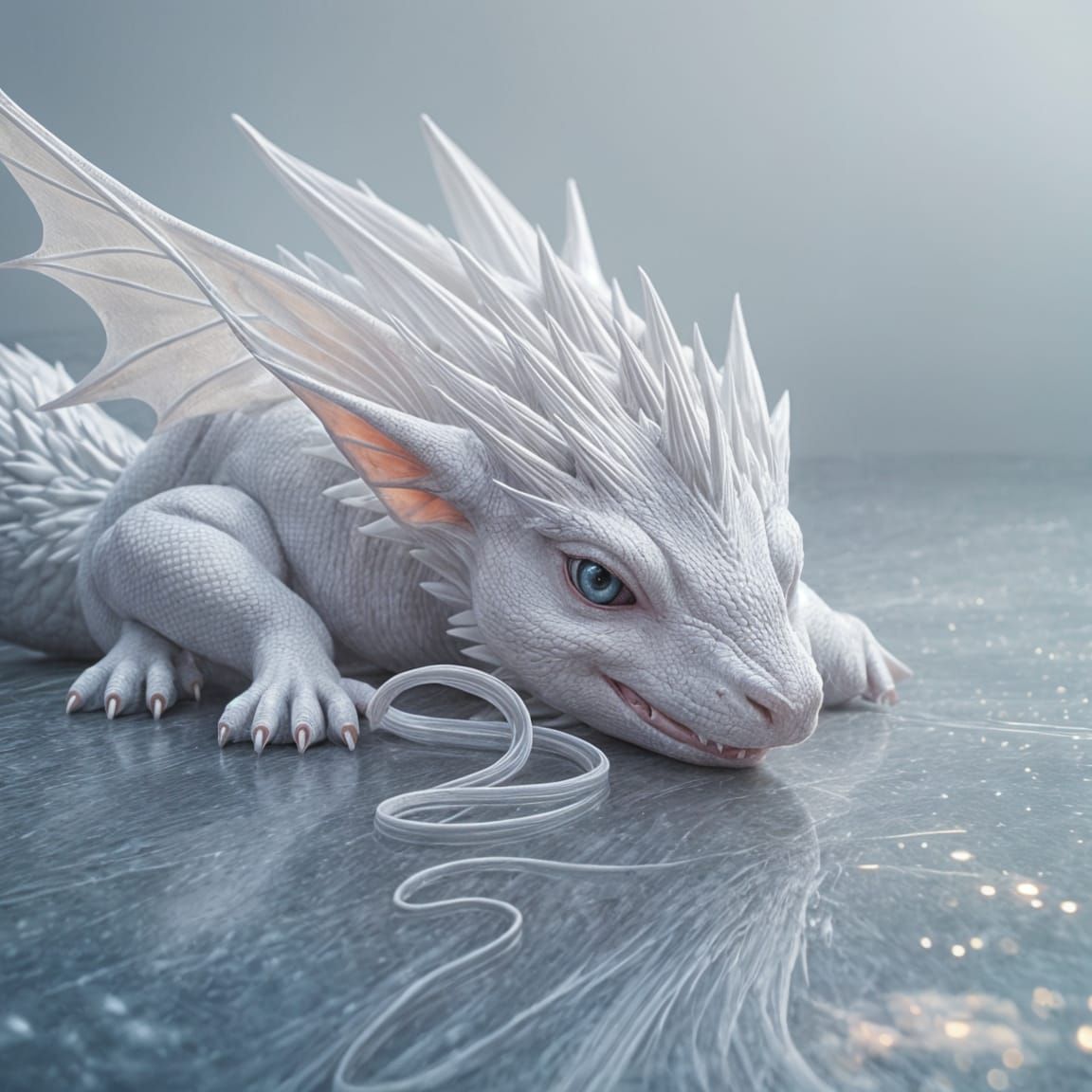 Delicate White Dragon in Whimsical Pose