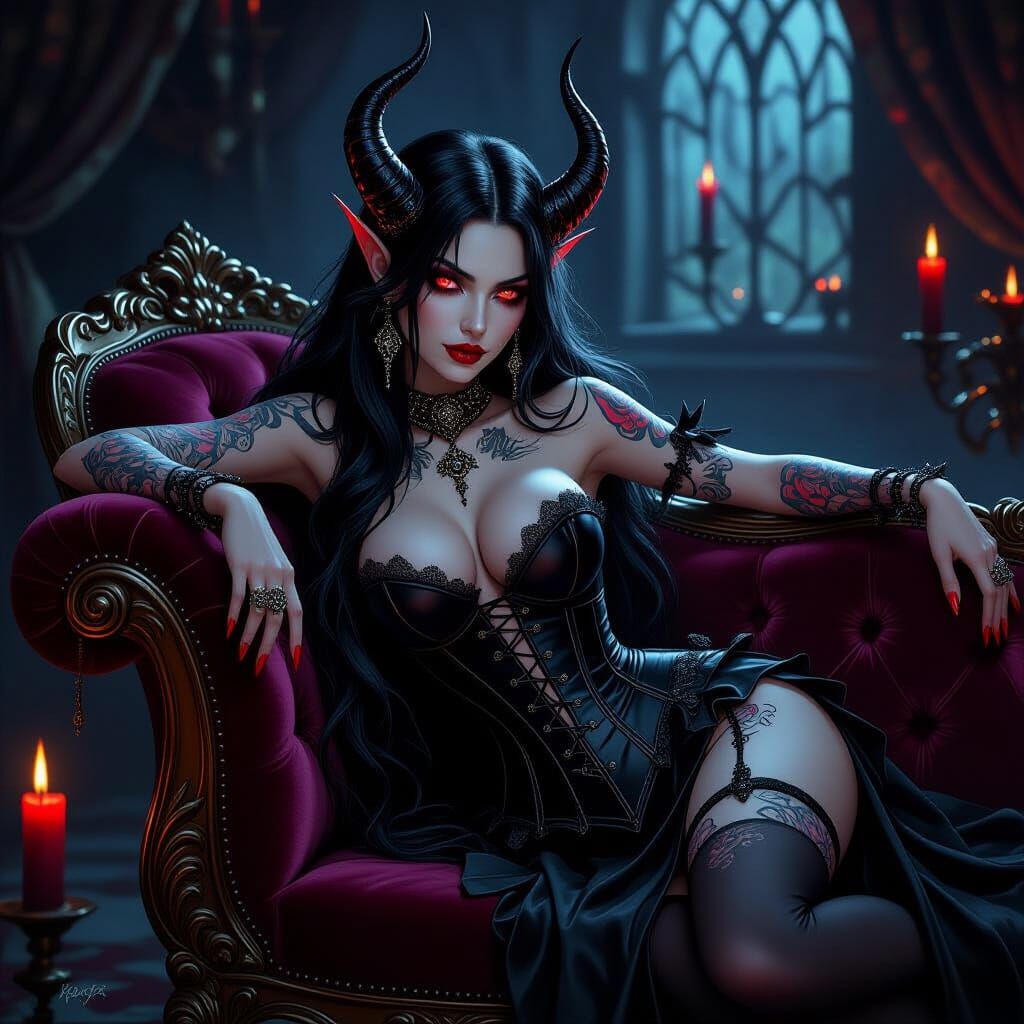 Captivating Demoness in Gothic Boudoir