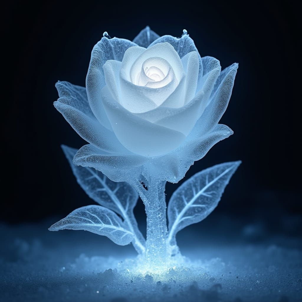 Frozen Ice Rose Illuminated by Ethereal Light