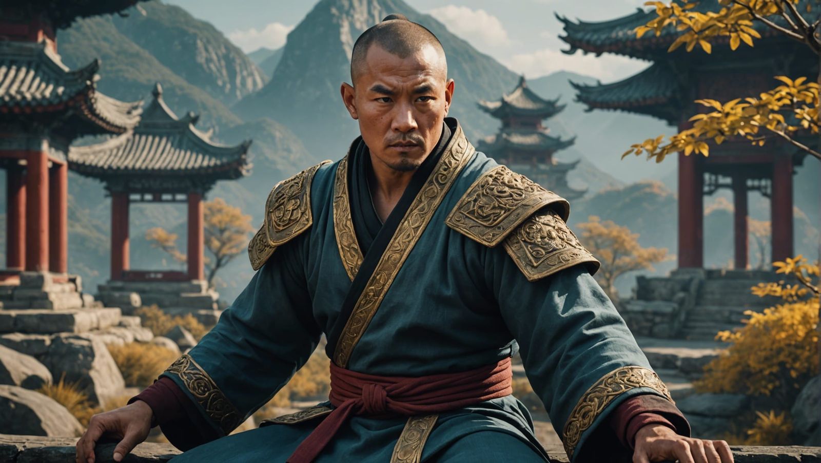 Levitating Shaolin Monk in Detailed Matte Painting