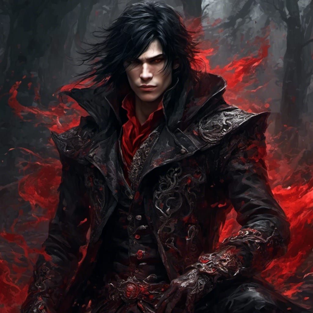 Mysterious Young Man with Red Streaks in Hair