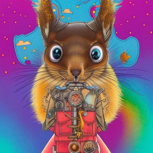 Steampunk Squirrel Time Traveler in Yarn Style