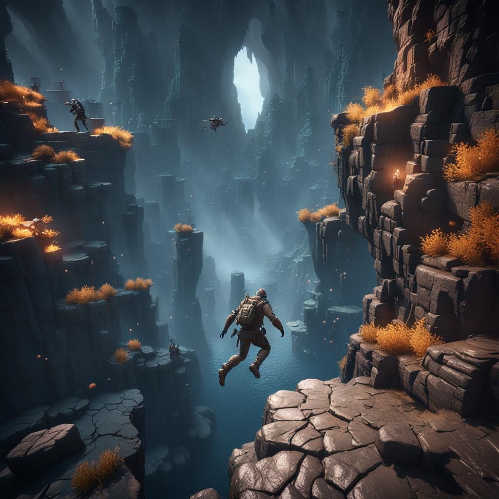 Daring Jump into the Abyss: 3D Game Cinematic
