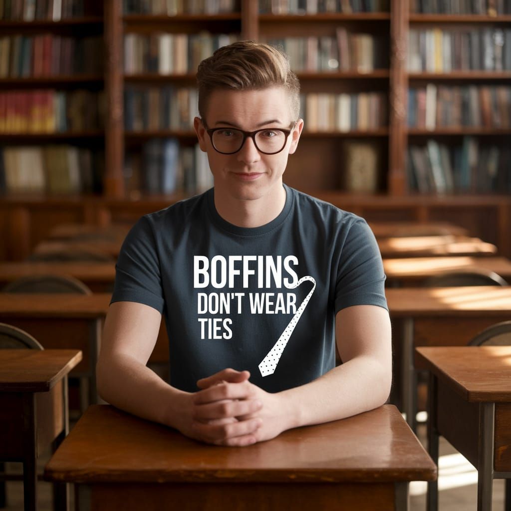 Nerdy Student in Cozy Vintage Classroom